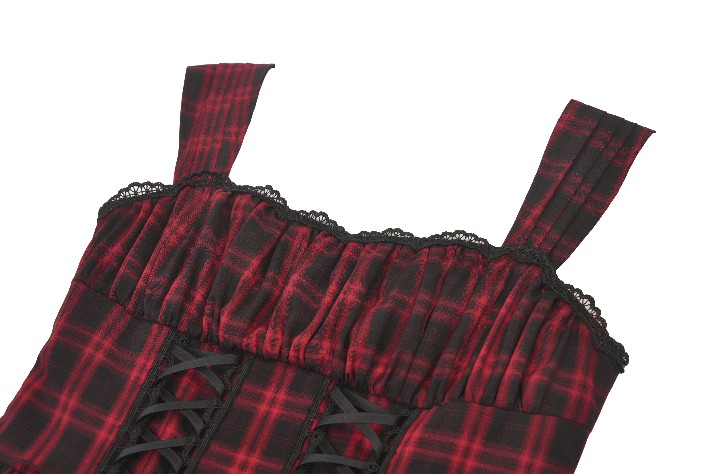 Dark In Love: Red Plaid Corset Lace-Up Mini Dress