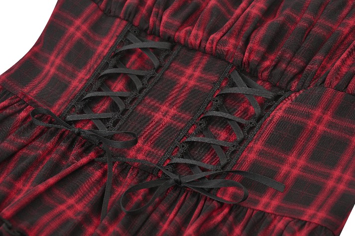 Dark In Love: Red Plaid Corset Lace-Up Mini Dress