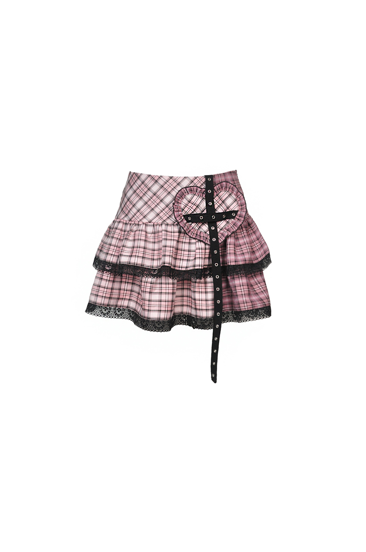 Dark In Love: Pink Plaid Heart Cross Mini Skirt