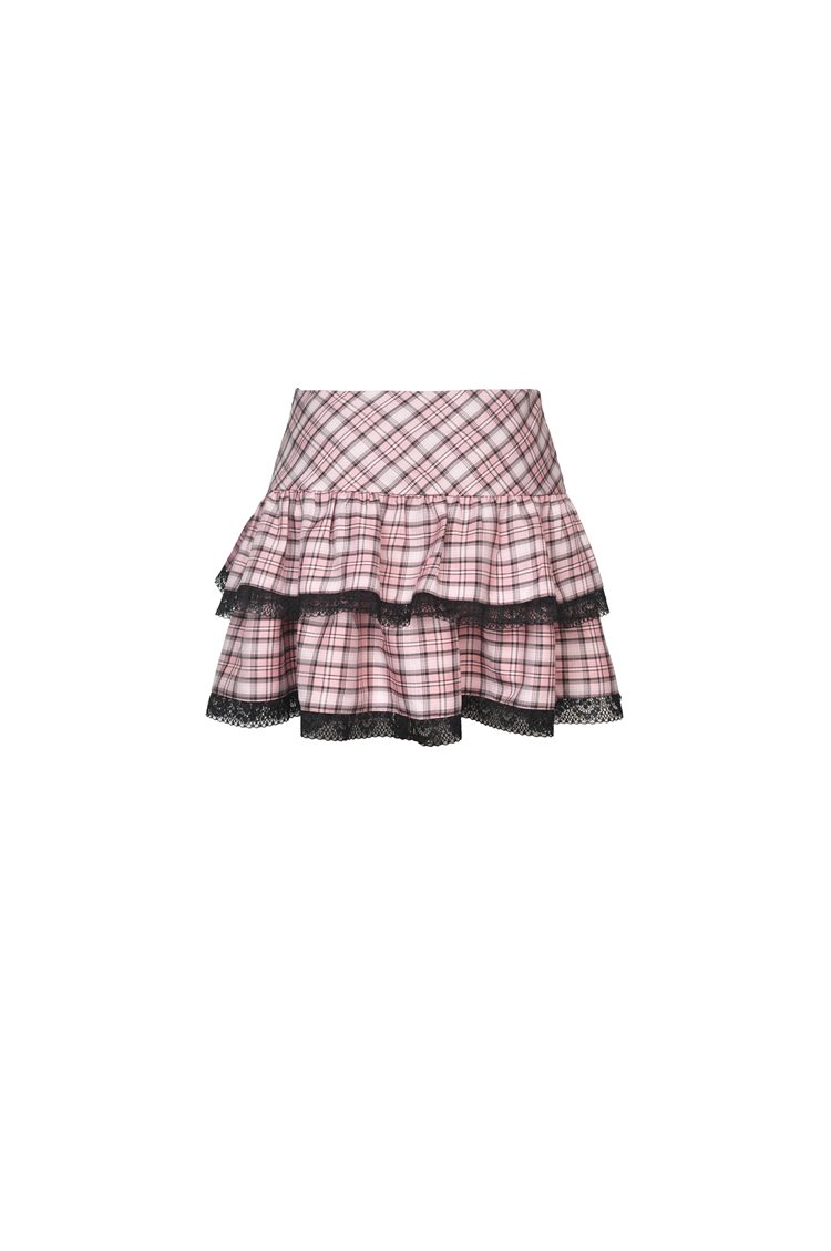 Dark In Love: Pink Plaid Heart Cross Mini Skirt
