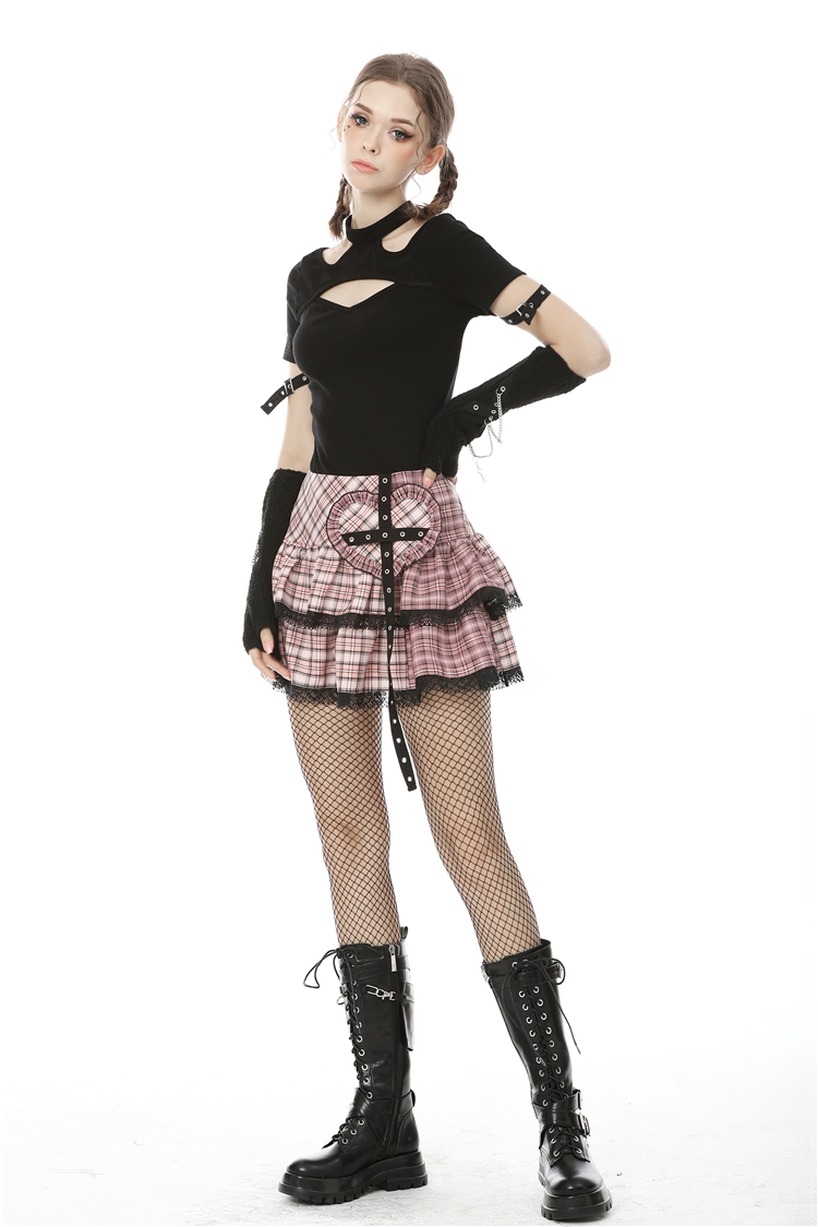 Dark In Love: Pink Plaid Heart Cross Mini Skirt