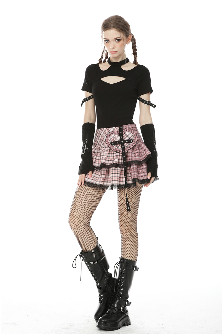Dark In Love: Pink Plaid Heart Cross Mini Skirt