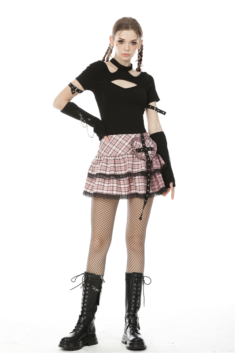 Dark In Love: Pink Plaid Heart Cross Mini Skirt