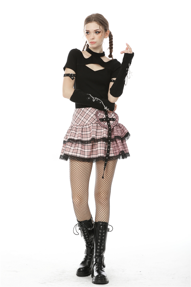 Dark In Love: Pink Plaid Heart Cross Mini Skirt