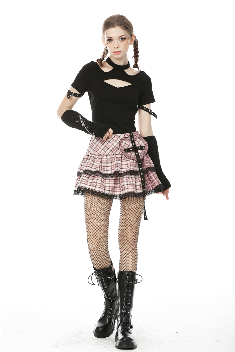 Dark In Love: Pink Plaid Heart Cross Mini Skirt
