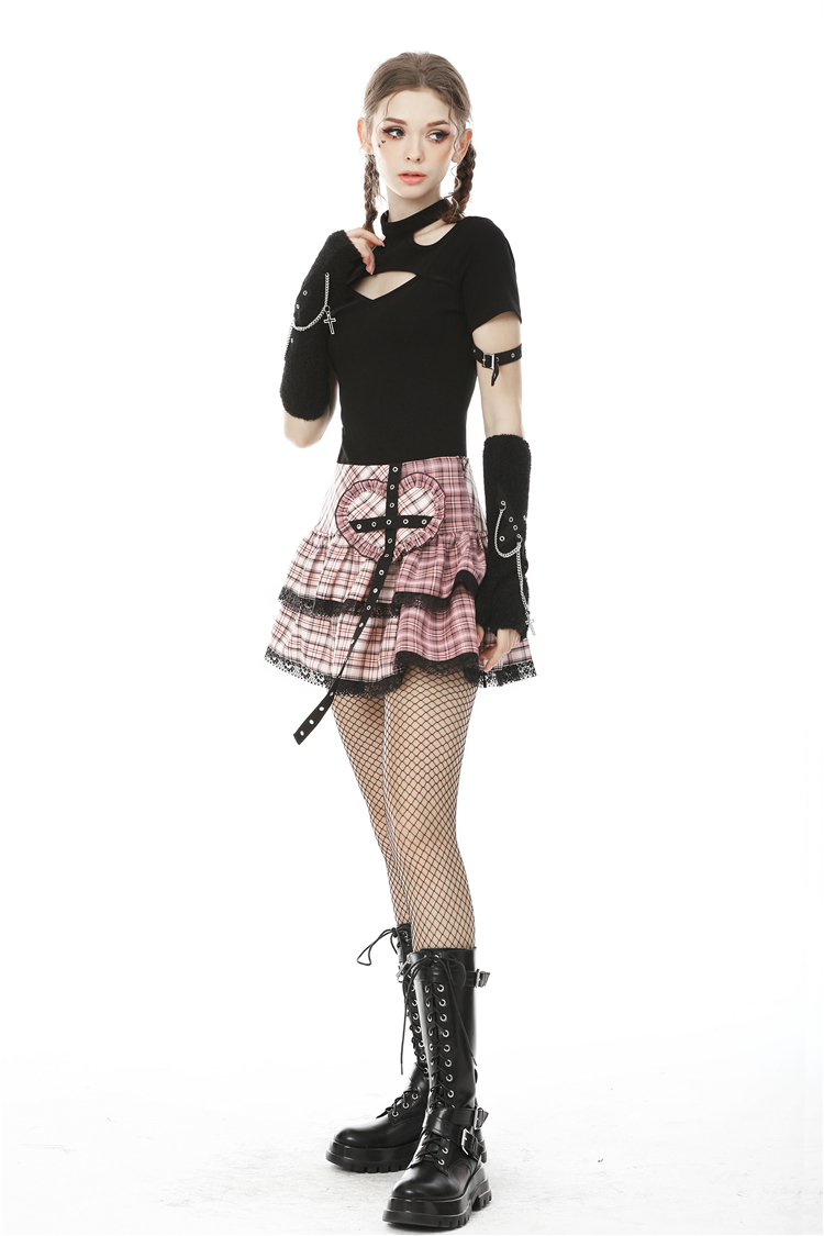 Dark In Love: Pink Plaid Heart Cross Mini Skirt