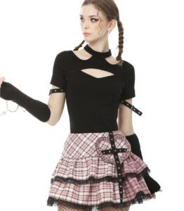 Dark In Love: Pink Plaid Heart Cross Mini Skirt