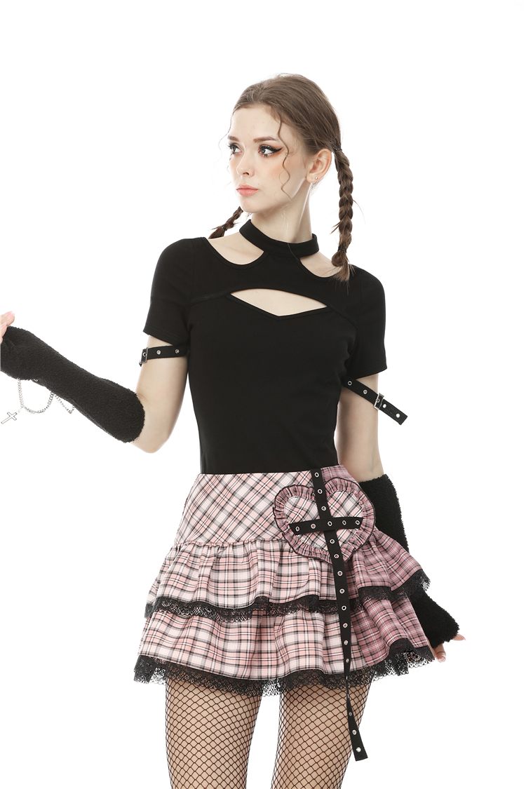 Dark In Love: Pink Plaid Heart Cross Mini Skirt