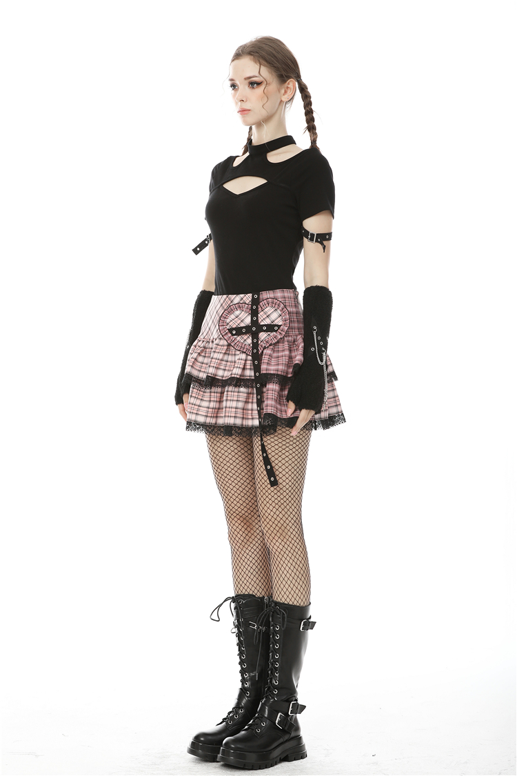 Dark In Love: Pink Plaid Heart Cross Mini Skirt