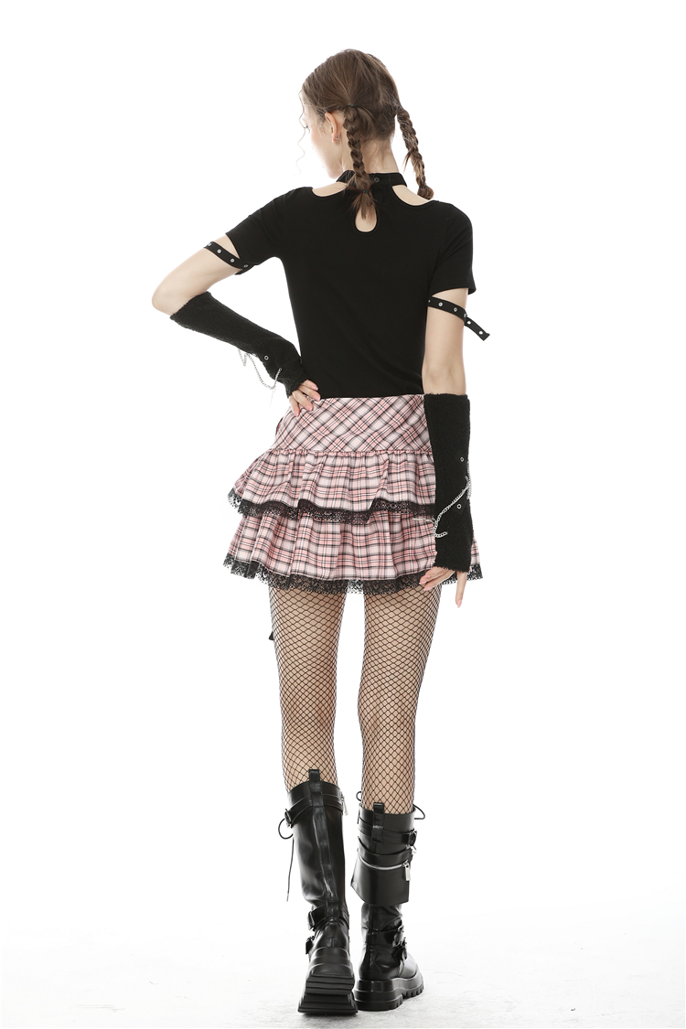 Dark In Love: Pink Plaid Heart Cross Mini Skirt