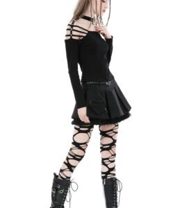 Dark In Love: Black Studded Belt & Heart Pocket Pleated Skirt