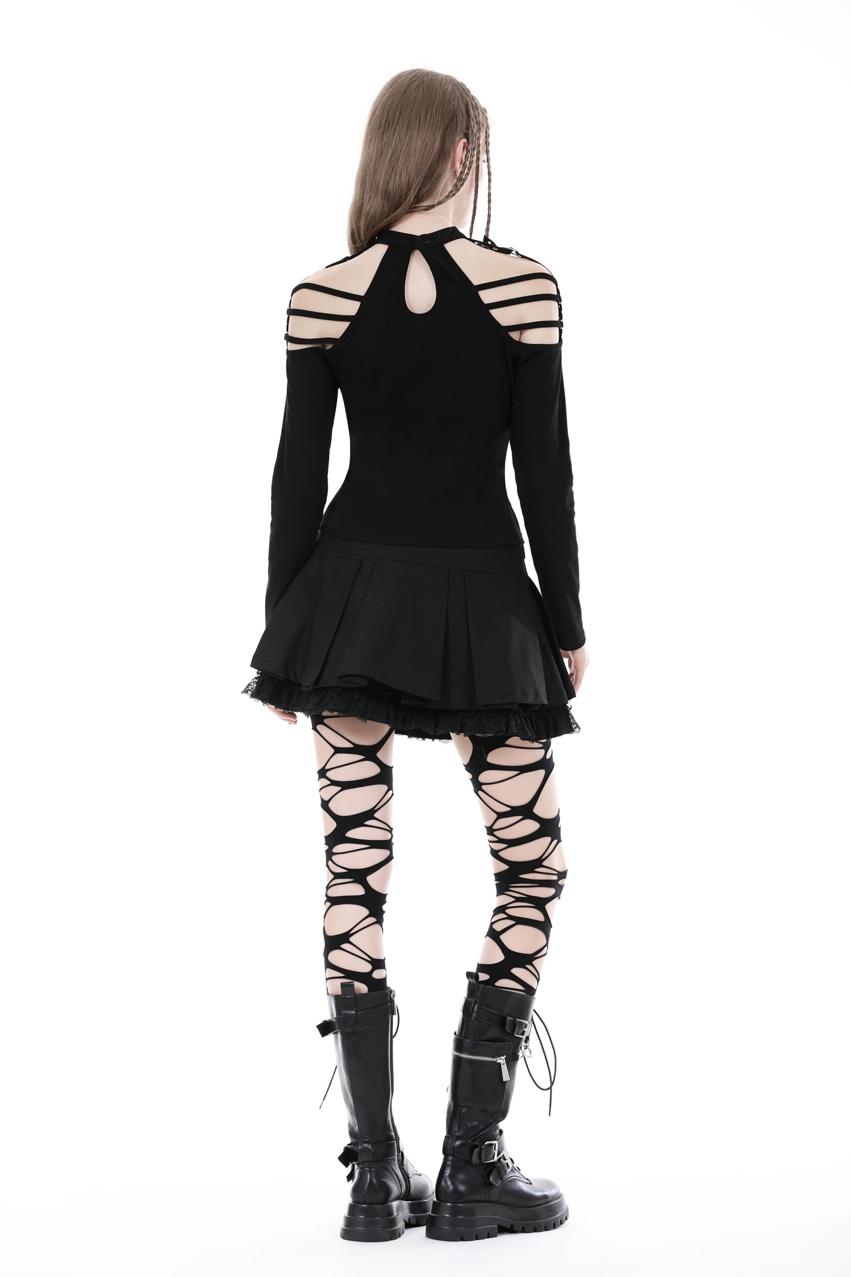 Dark In Love: Black Studded Belt & Heart Pocket Pleated Skirt