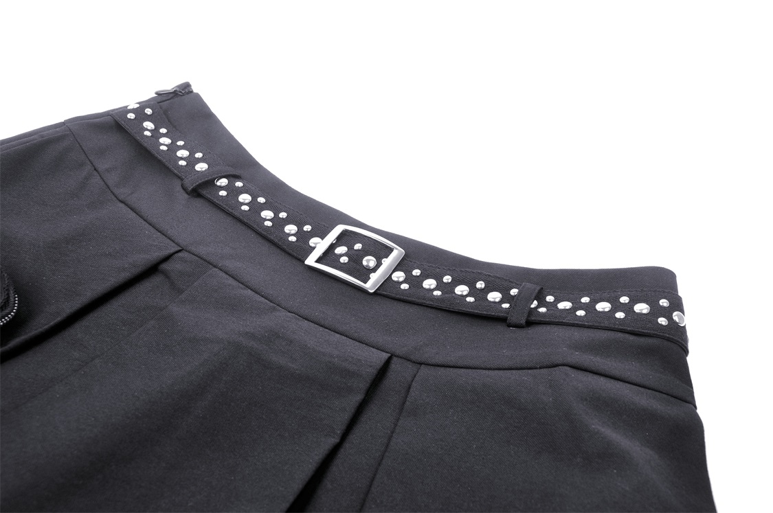 Dark In Love: Black Studded Belt & Heart Pocket Pleated Skirt