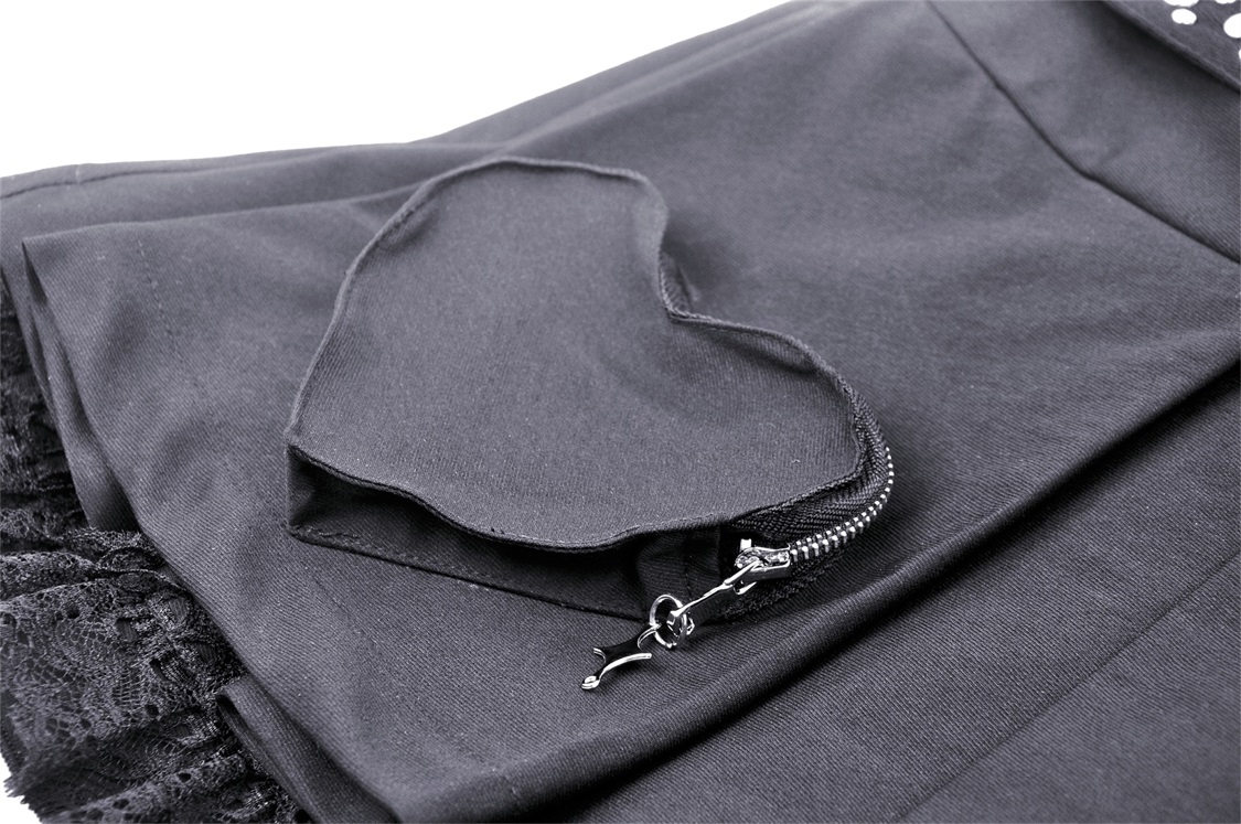 Dark In Love: Black Studded Belt & Heart Pocket Pleated Skirt